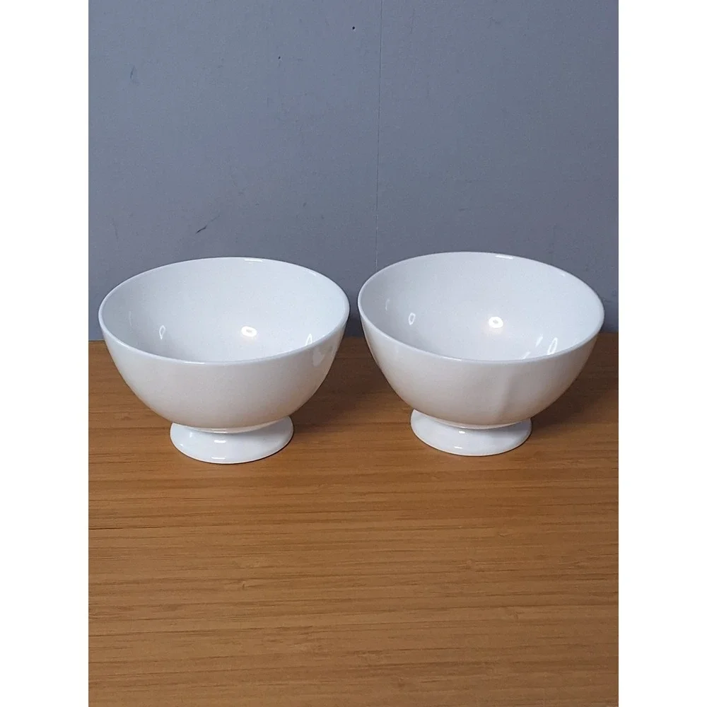 Set of 2 Genuine Bone China White Footed Bowls Pedestal Soup Cereal Dessert 4.5